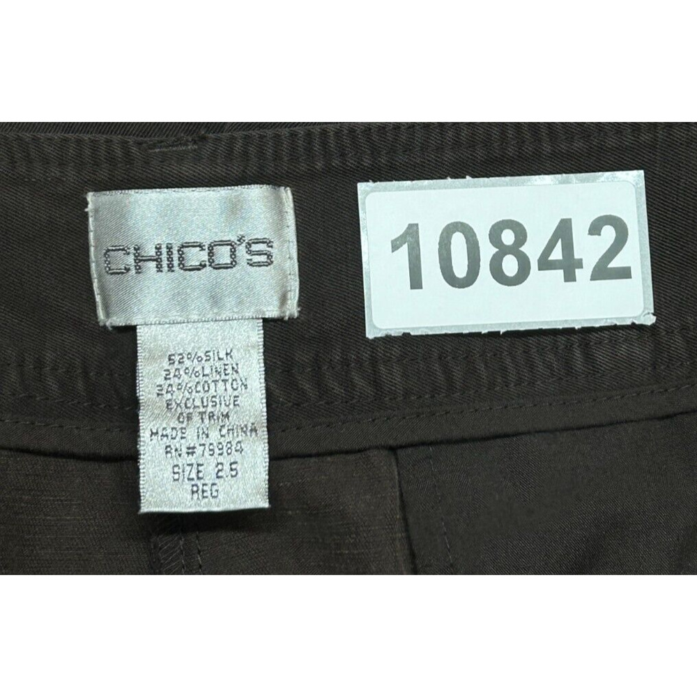 Chicos Pants Womens 2.5 Large 14 Brown Actual 34X29 Silk Linen Wide Leg Slacks - Picture 6 of 6